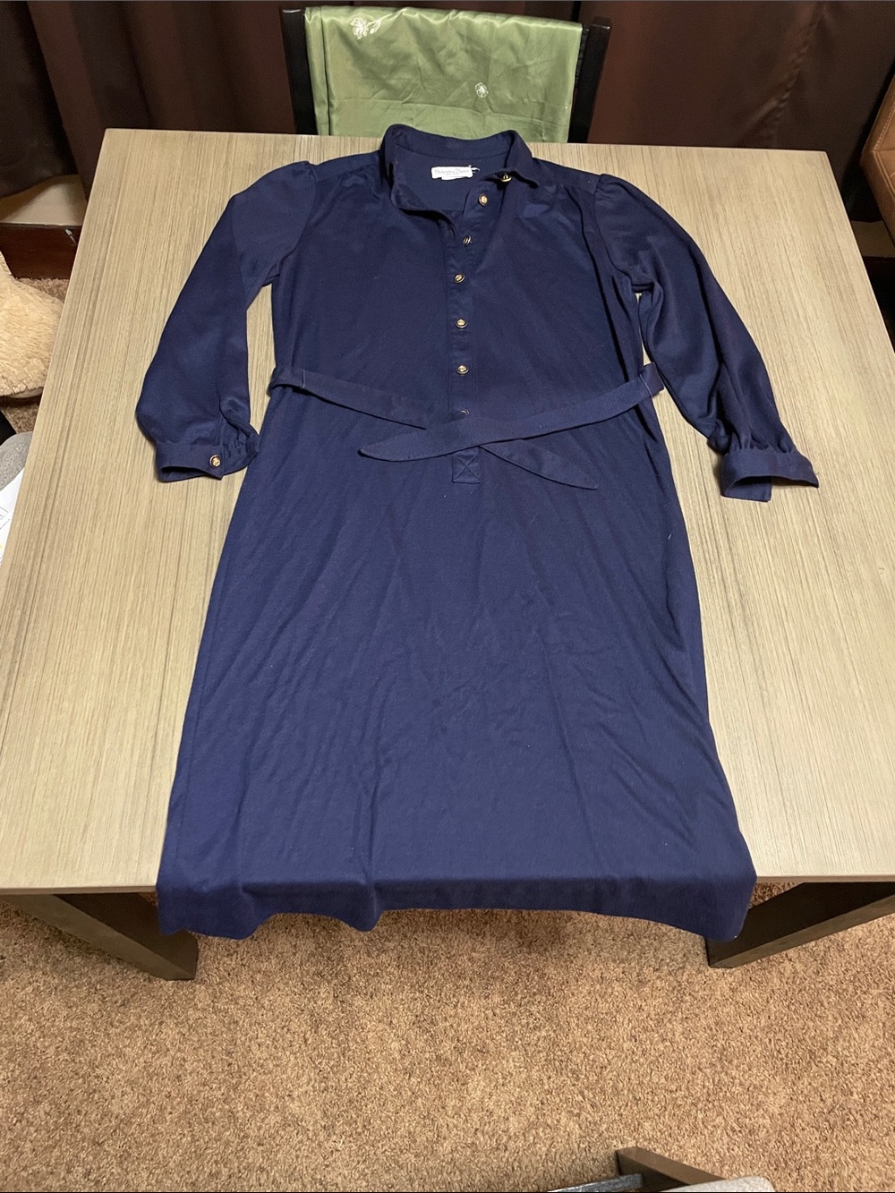 Long Sleeve Navy Shirt Dress with Waist Tie